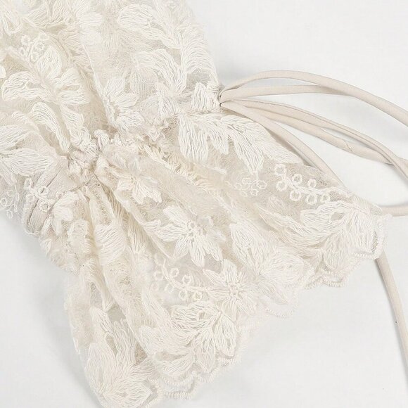 Apricot Casual Women's Elegant  Lace Sheer long sleeve Blouse - Picture 8 of 9